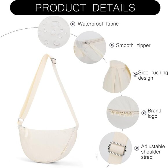 Trendy Waterproof Nylon Crescent Crossbody Bag for Unisex | Compact & Stylish - Picture 5 of 9